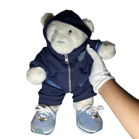 Build a Bear Blue Eyed White Teddy Bear Dancer Outfit Hoodie Sketchers 16" Tall - Picture 3 of 9